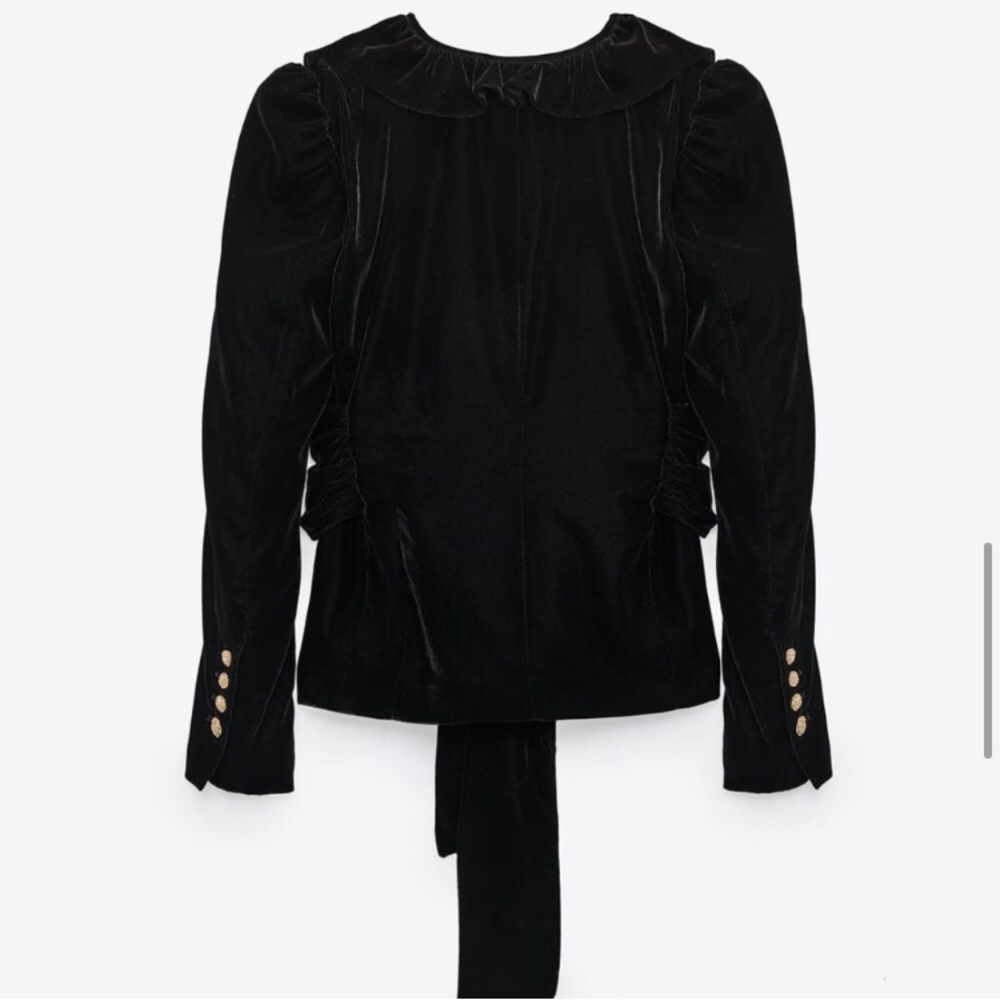 🌙ZARA black ruffled tie belt velvet blazer🌙 - Picture 5 of 10